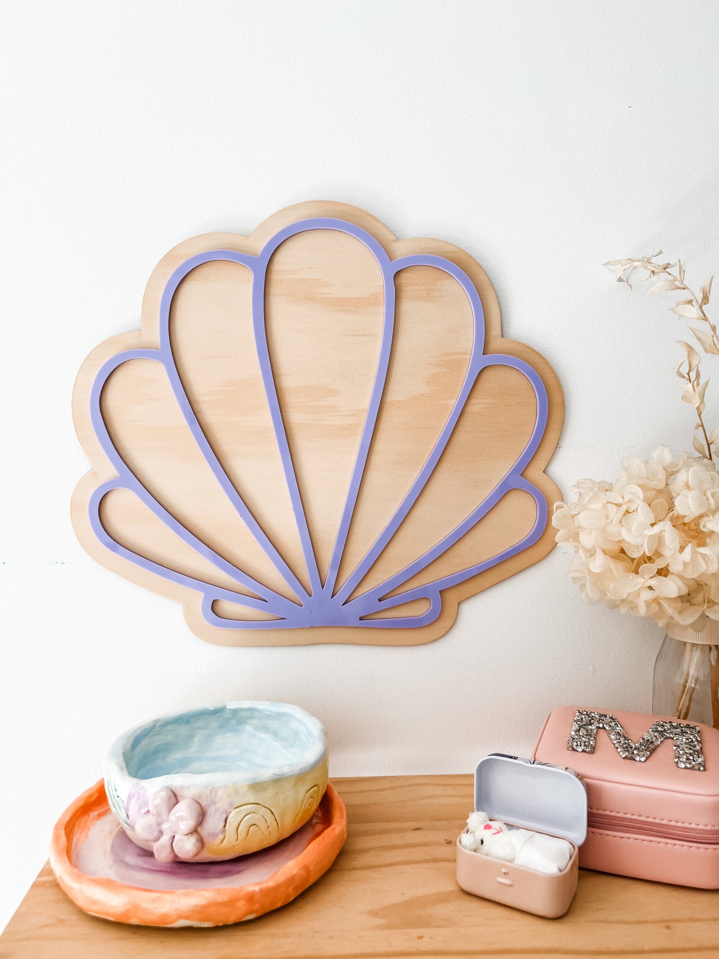 shell layered wall decor sign, mermaid theme bedroom