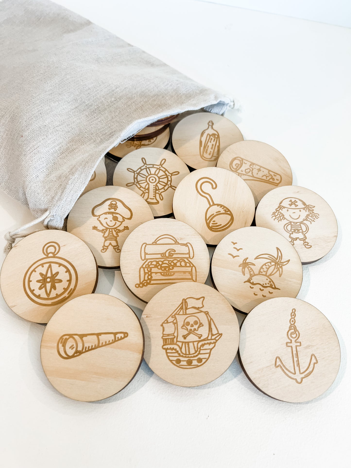 Wooden matching memory pair game - pirate