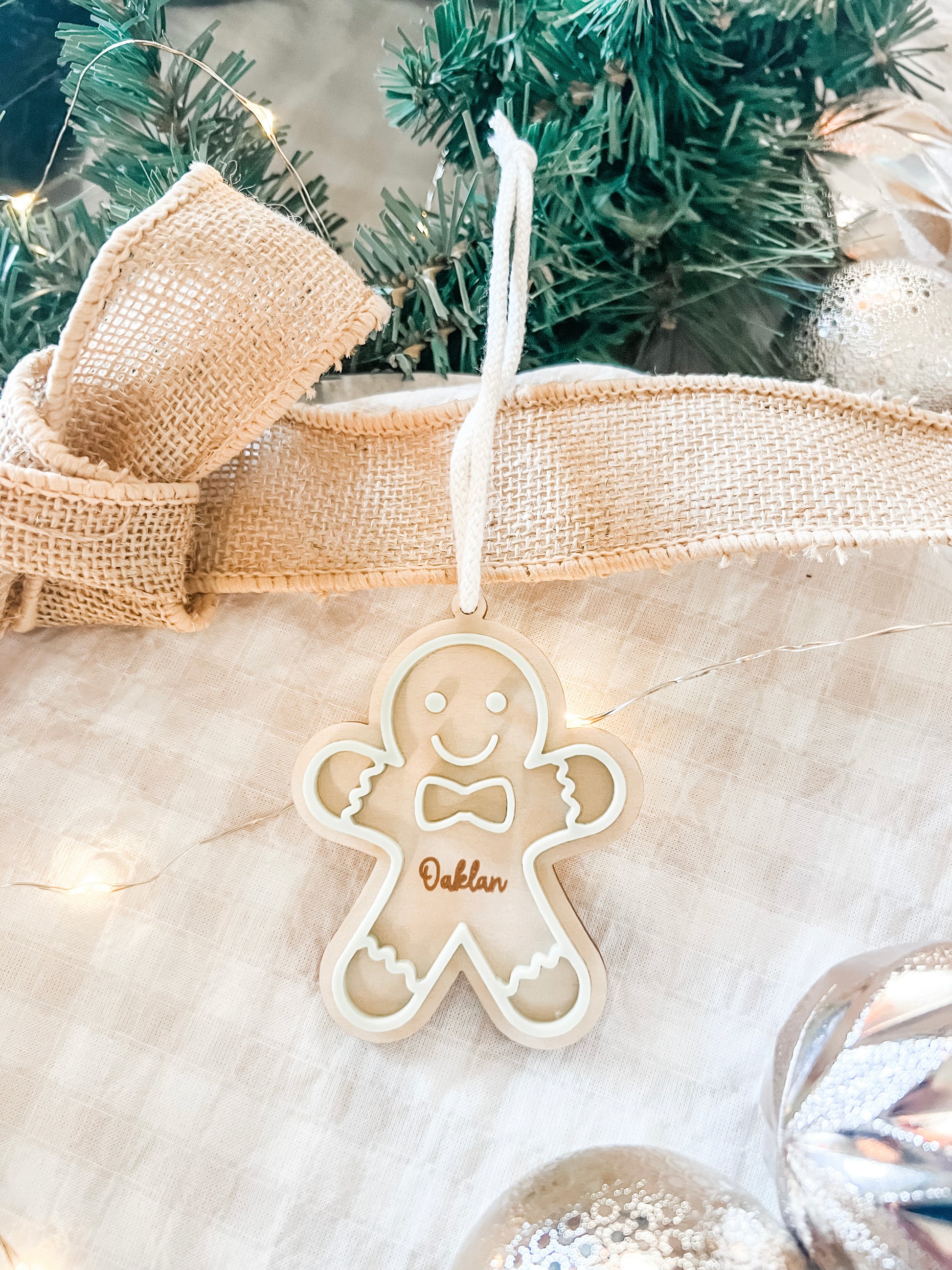 layered acrylic personalised gingerbread ornament