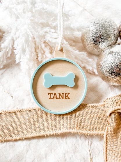 layered acrylic personalised dog bone ornament