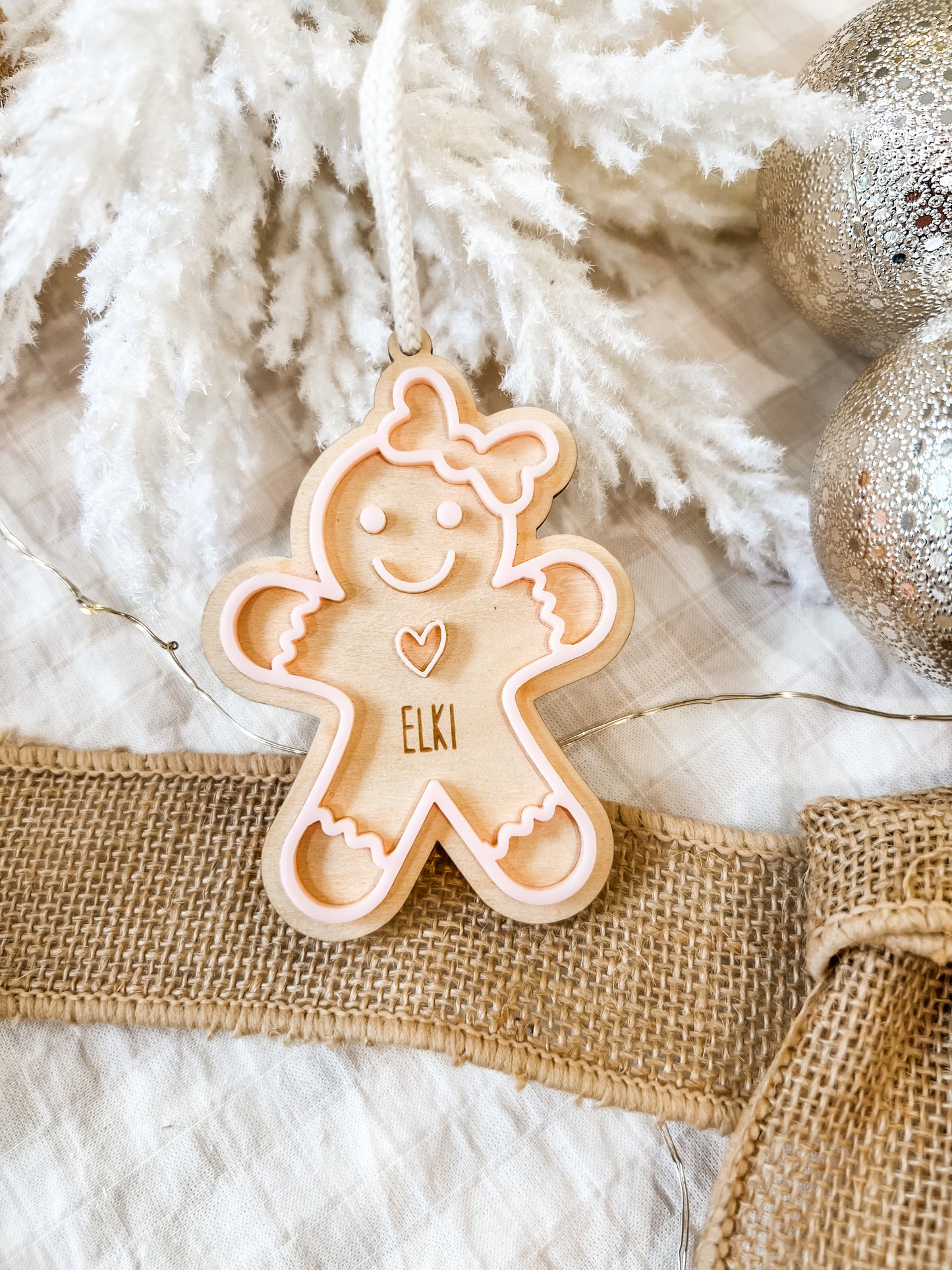 layered acrylic personalised gingerbread ornament