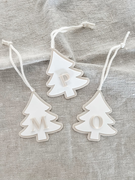 triple layer christmas tree initial ornament