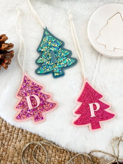 personalised initial layered acrylic tree ornament