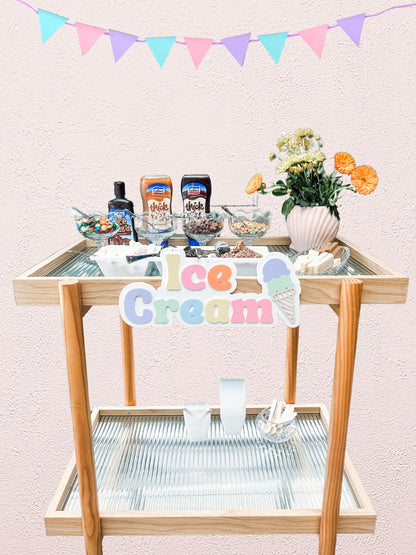 ice cream cart stand sign