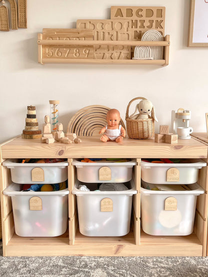 Labels - arch toy storage with picture