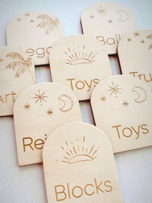 Wooden toy storage labels - Ikea trofast storage system
