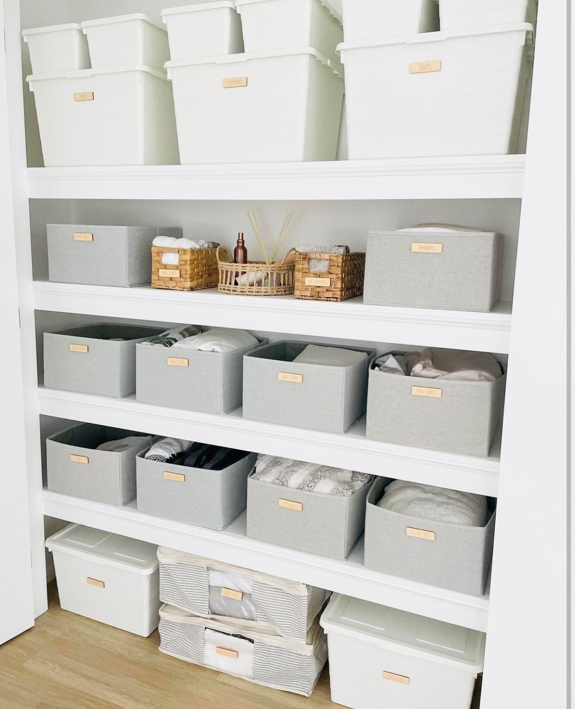 Wooden linen cupboard storage labels - Ikea trofast storage system