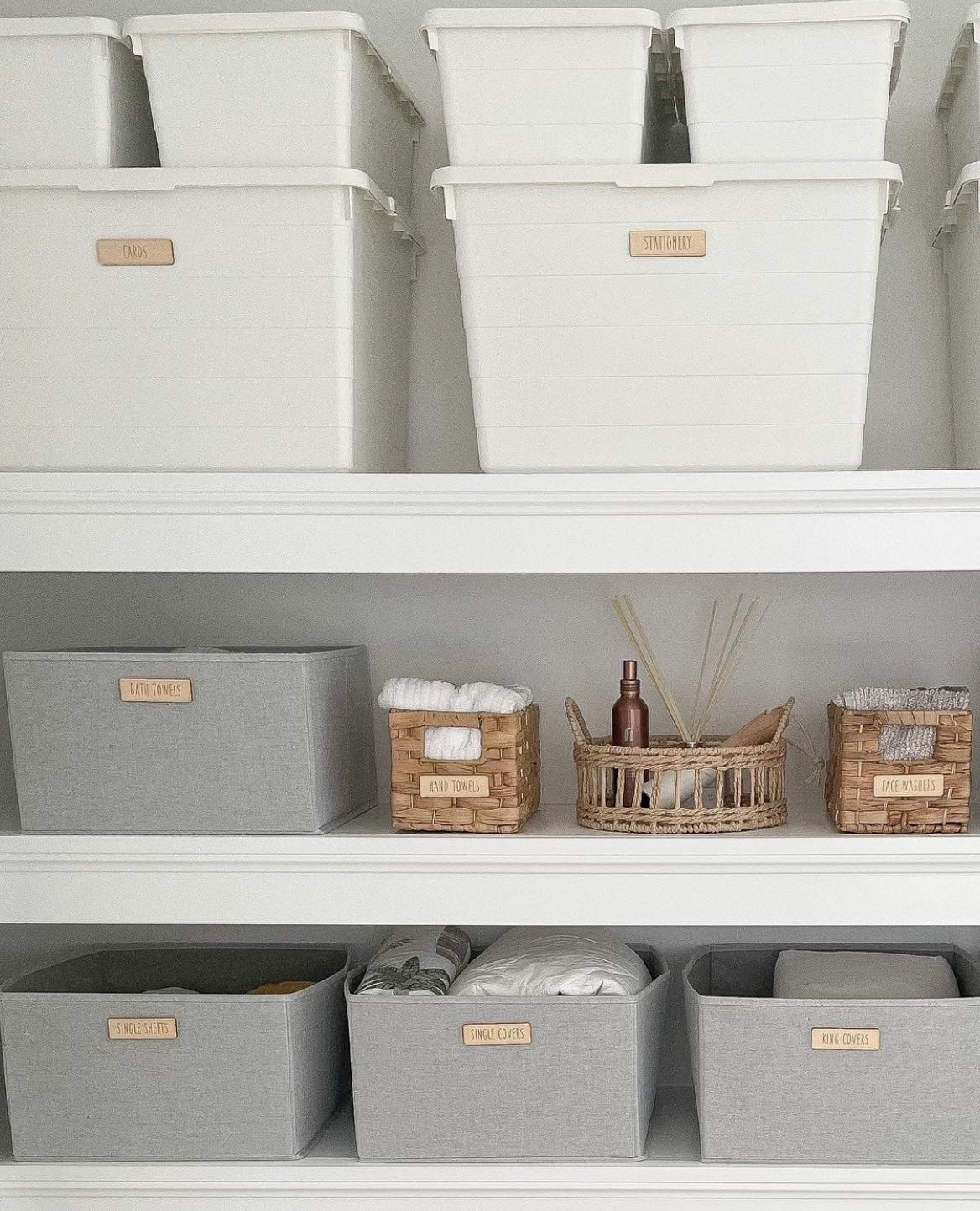 Wooden linen cupboard storage labels - Ikea trofast storage system