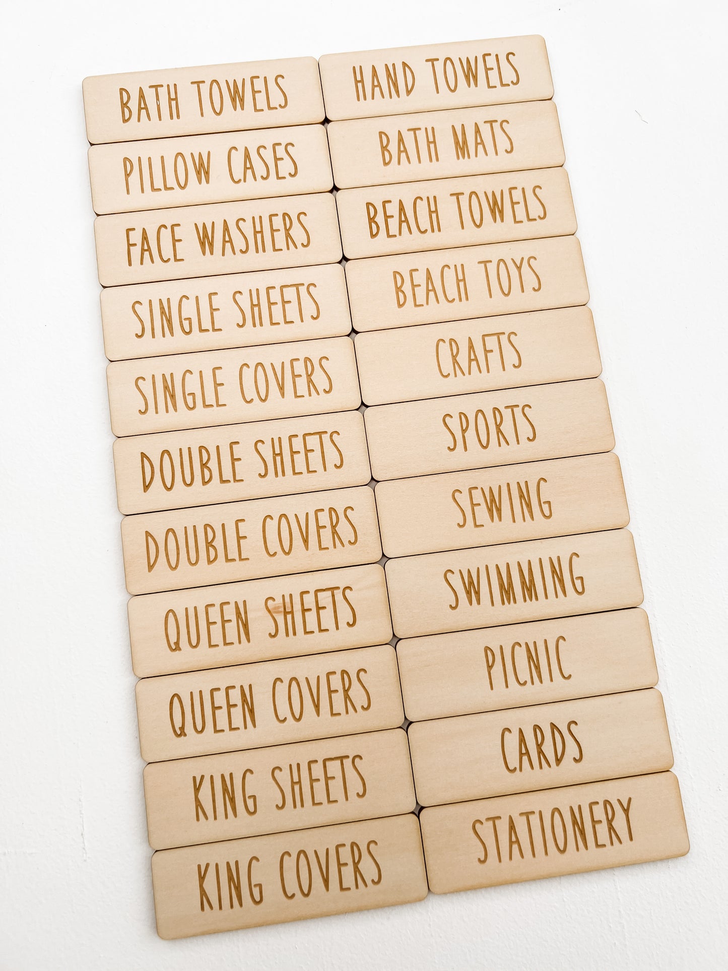 Wooden linen cupboard storage labels - Ikea trofast storage system